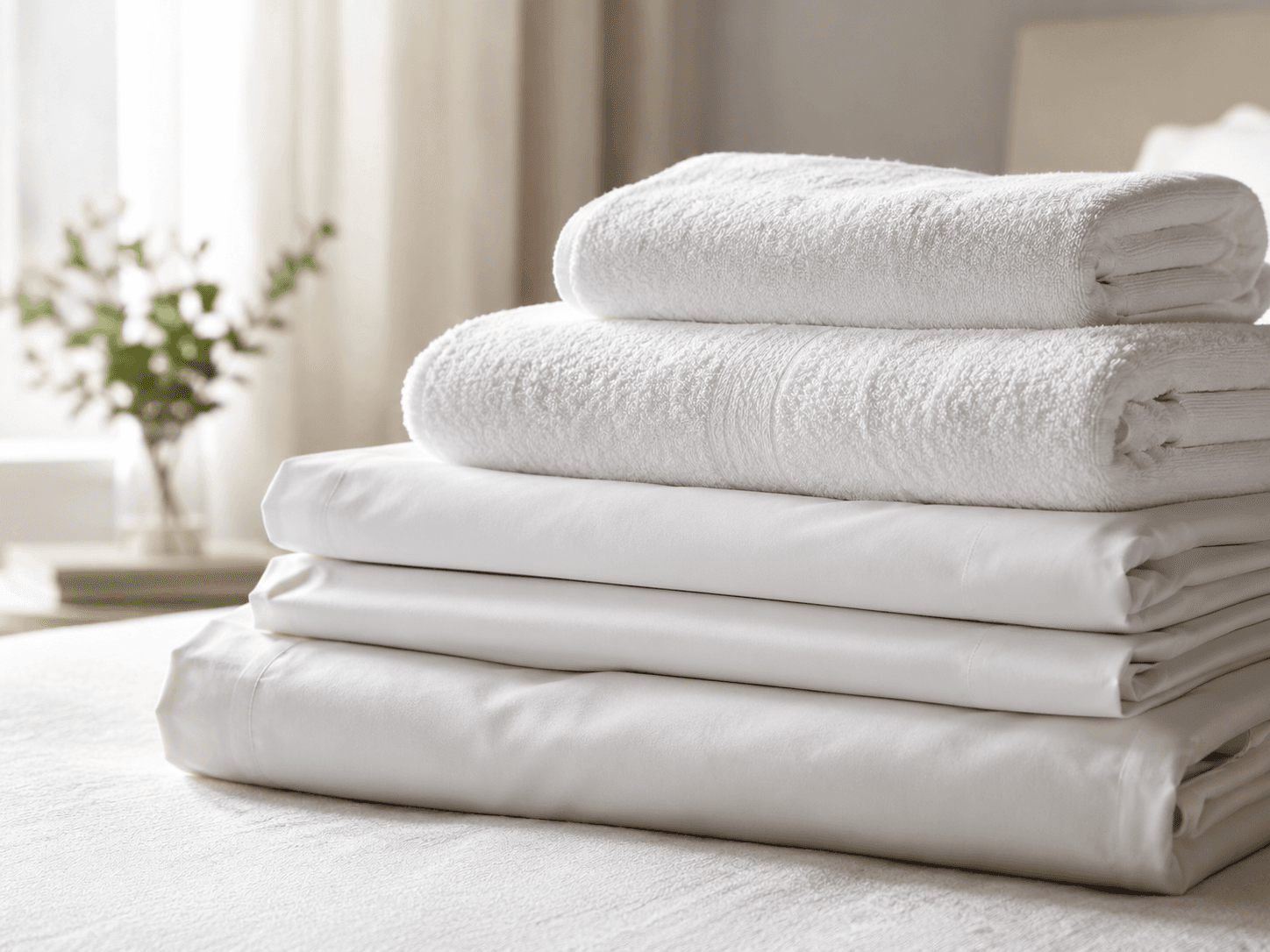 Linge de location plié, prêt pour la prochaine arrivée