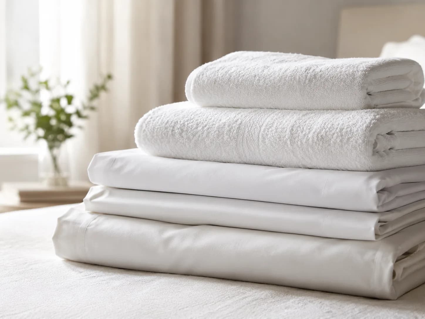 Linge de location plié, prêt pour la prochaine arrivée