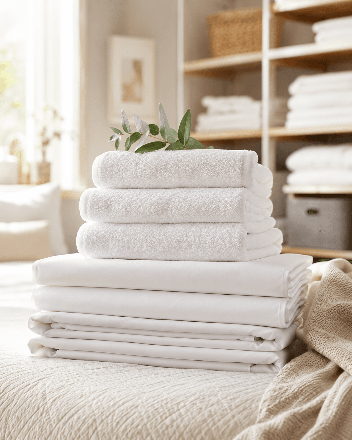 Linge de location plié, prêt pour la prochaine arrivée